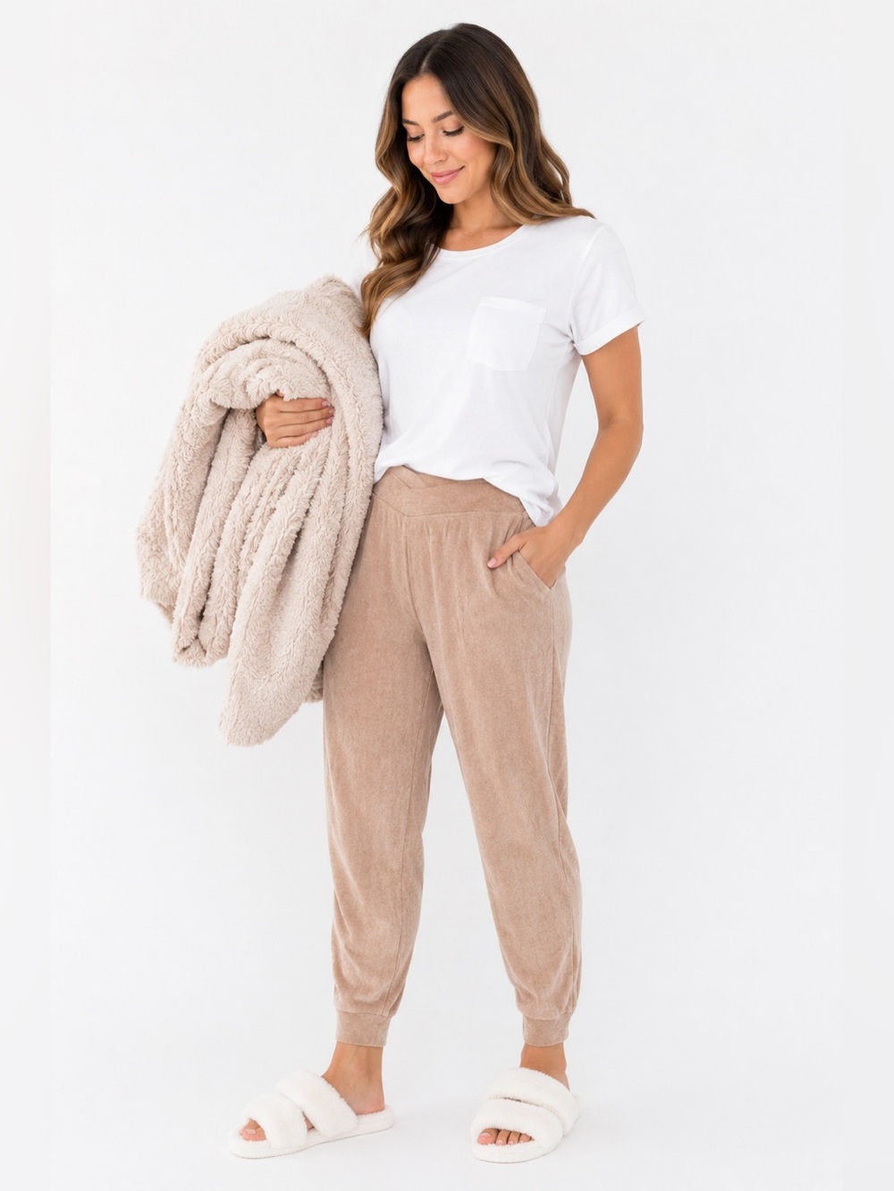 SKIN Beige Ultra Soft Ribbed Jogger Lounge Pants – Size 2